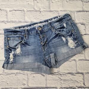 ZCO Jeans Frayed Waist Distressed Exposed Button Fly Midrise Cuff Shorts size 11